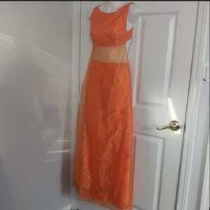 Jessica McClintock Vibrant Orange Maxi 2 Piece Top And Skirt Set, Makes Dress